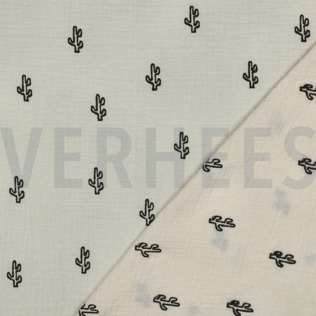 DOUBLE GAZE DE COTON BRODERIE CACTUS NATUREL #7