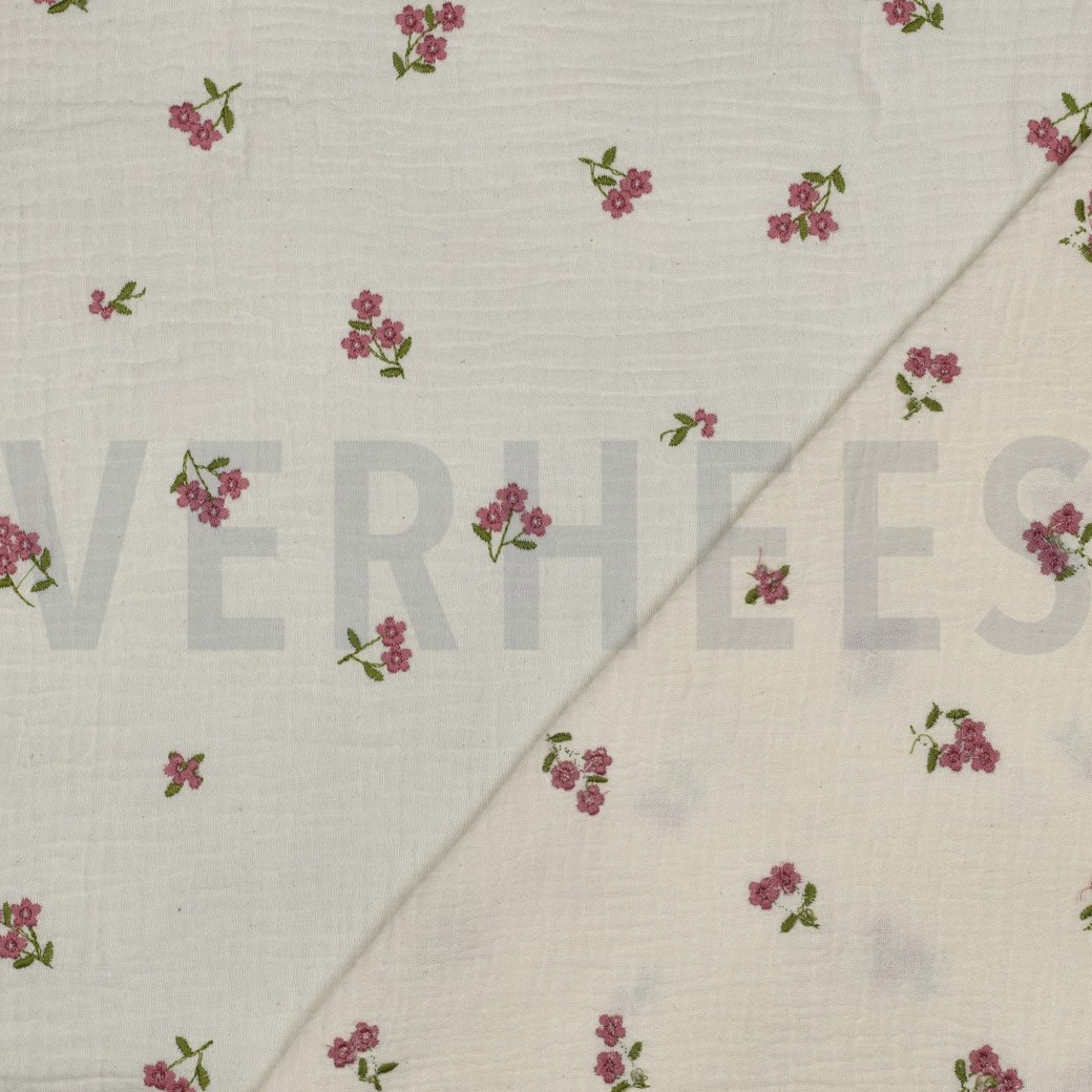 DOUBLE GAUZE EMBROIDERY FLOWERS NATURAL #7