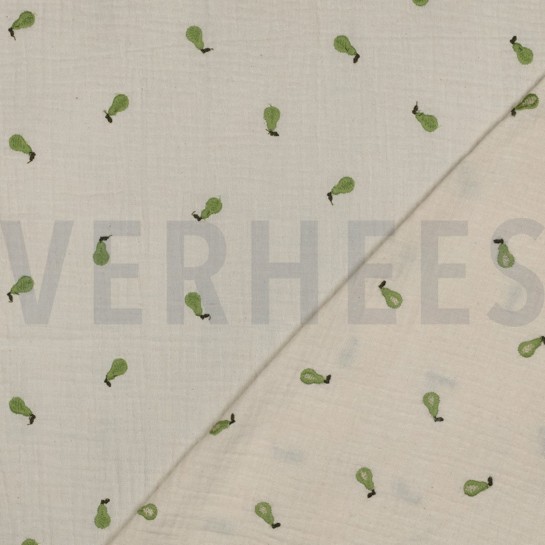 MUSSELIN NATURAL STICKEREI FRÜCHTE NATUR/GRÜN #7