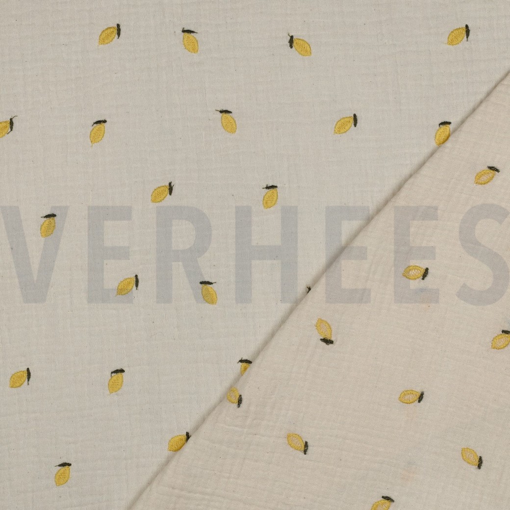 DOUBLE GAUZE NATURAL EMBROIDERY FRUITS NATURAL/YELLOW #7