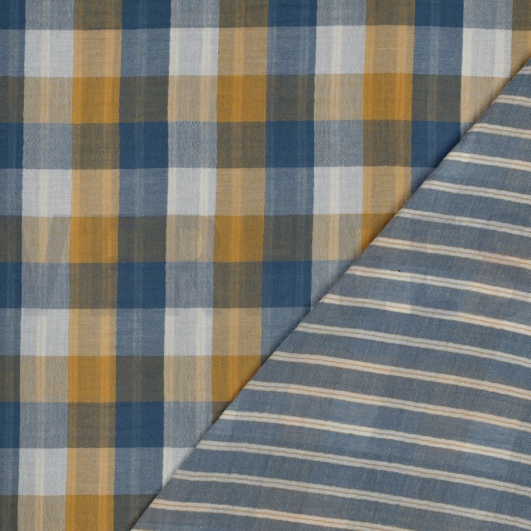 DOUBLE GAUZE DUBBELZIJDIGE RUITEN BLAUW #7