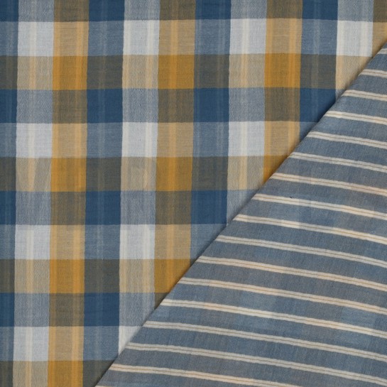 MUSSELIN DOPPELSEITIG KAROS BLAU #7