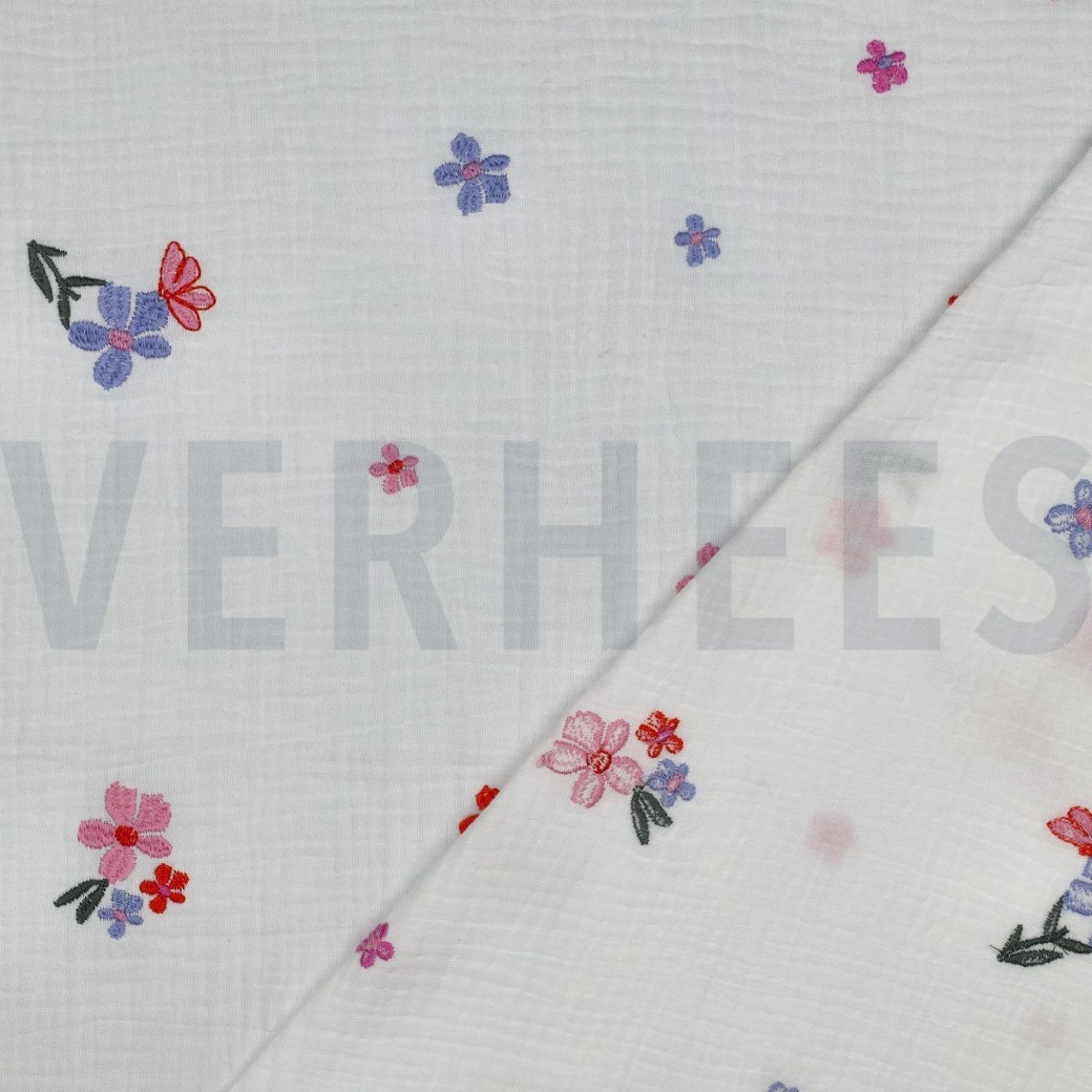 DOUBLE GAUZE EMBROIDERY BLOEMEN ROZE #7