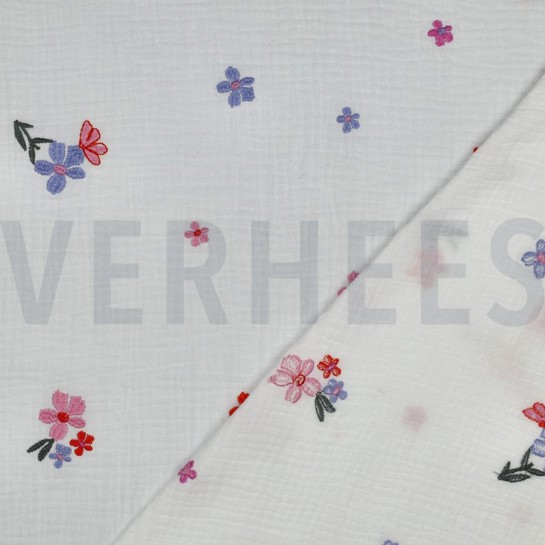 MUSSELIN STICKEREI BLUMEN ROSA #7