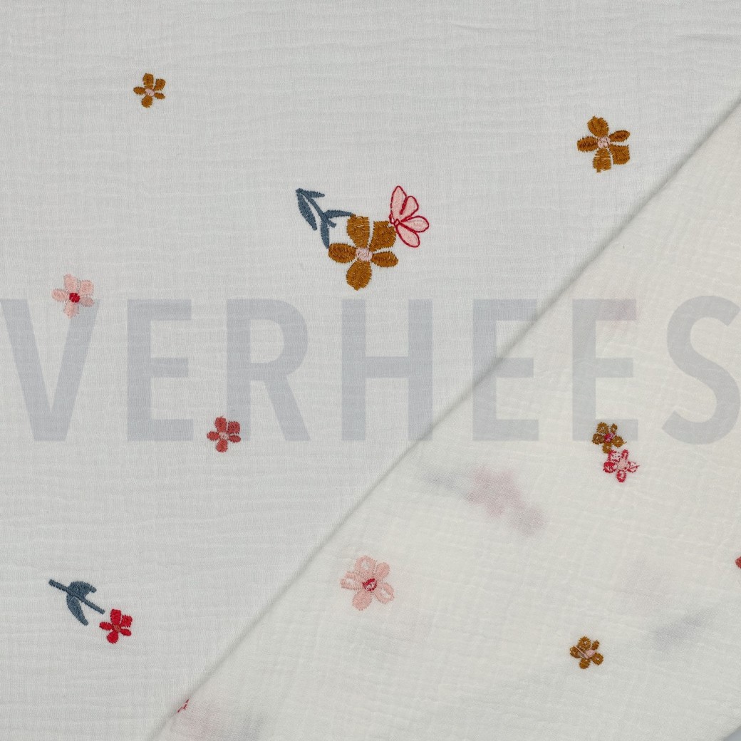 DOUBLE GAUZE EMBROIDERY BLOEMEN CAMEL #7