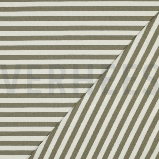 FRENCH TERRY GARNGEFÄRBT STREIFEN MOOSGRÜN/OFFWHITE #7