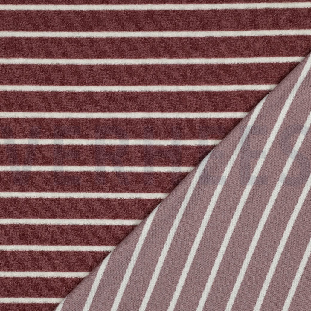 BAUMWOLLE FROTTEE GARNGEFÄRBT STREIFEN MAUVE/ECRU #7