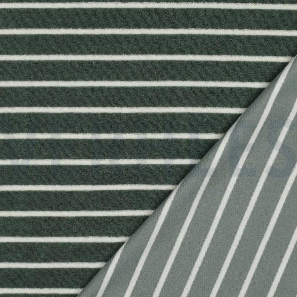 COTTON TOWELLING YARN DYED STRIPES SAGE/ECRU #7