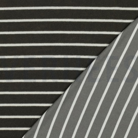 BAUMWOLLE FROTTEE GARNGEFÄRBT STREIFEN ARMEEGRÜN/ECRU #7