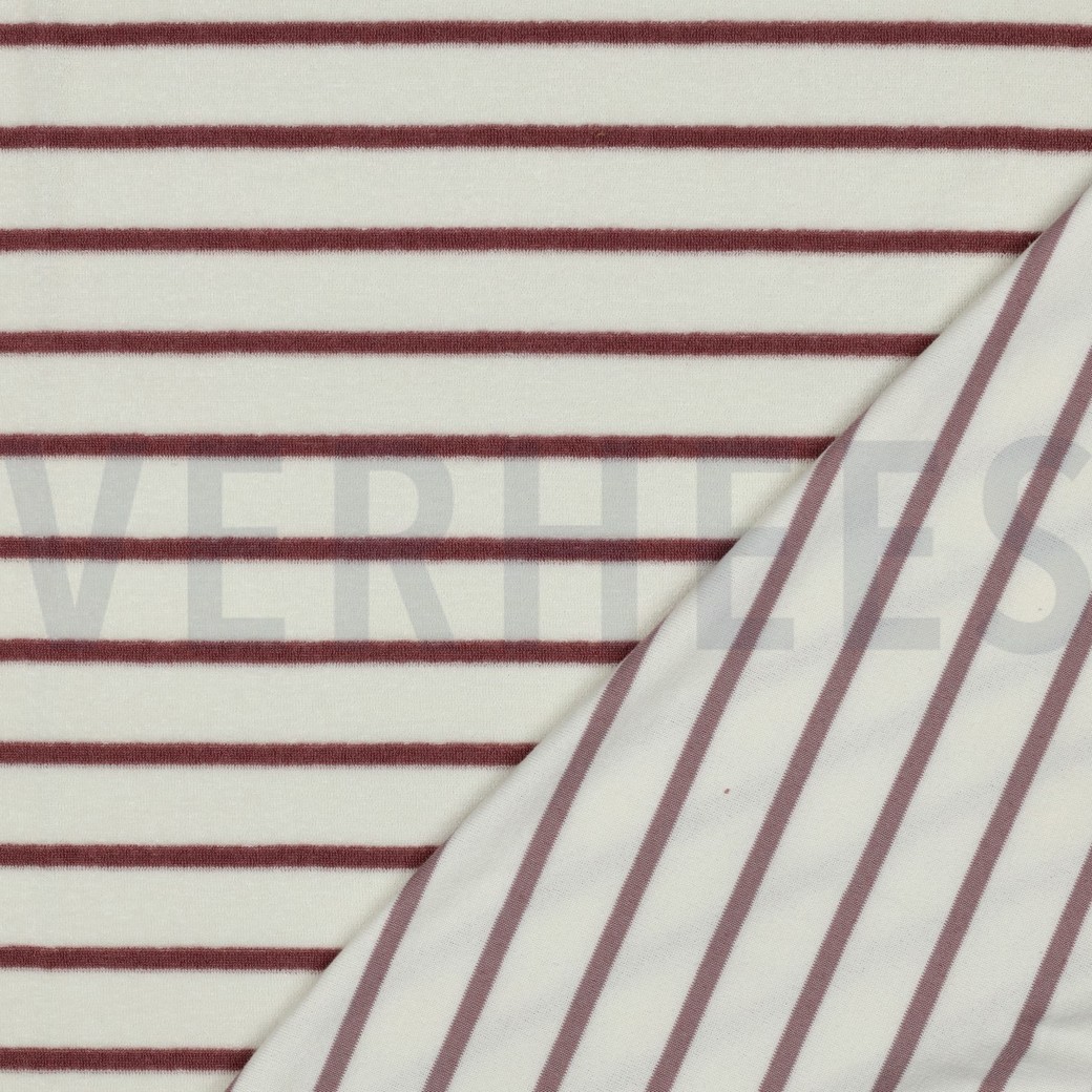 BAUMWOLLE FROTTEE GARNGEFÄRBT STREIFEN ECRU/MAUVE #7