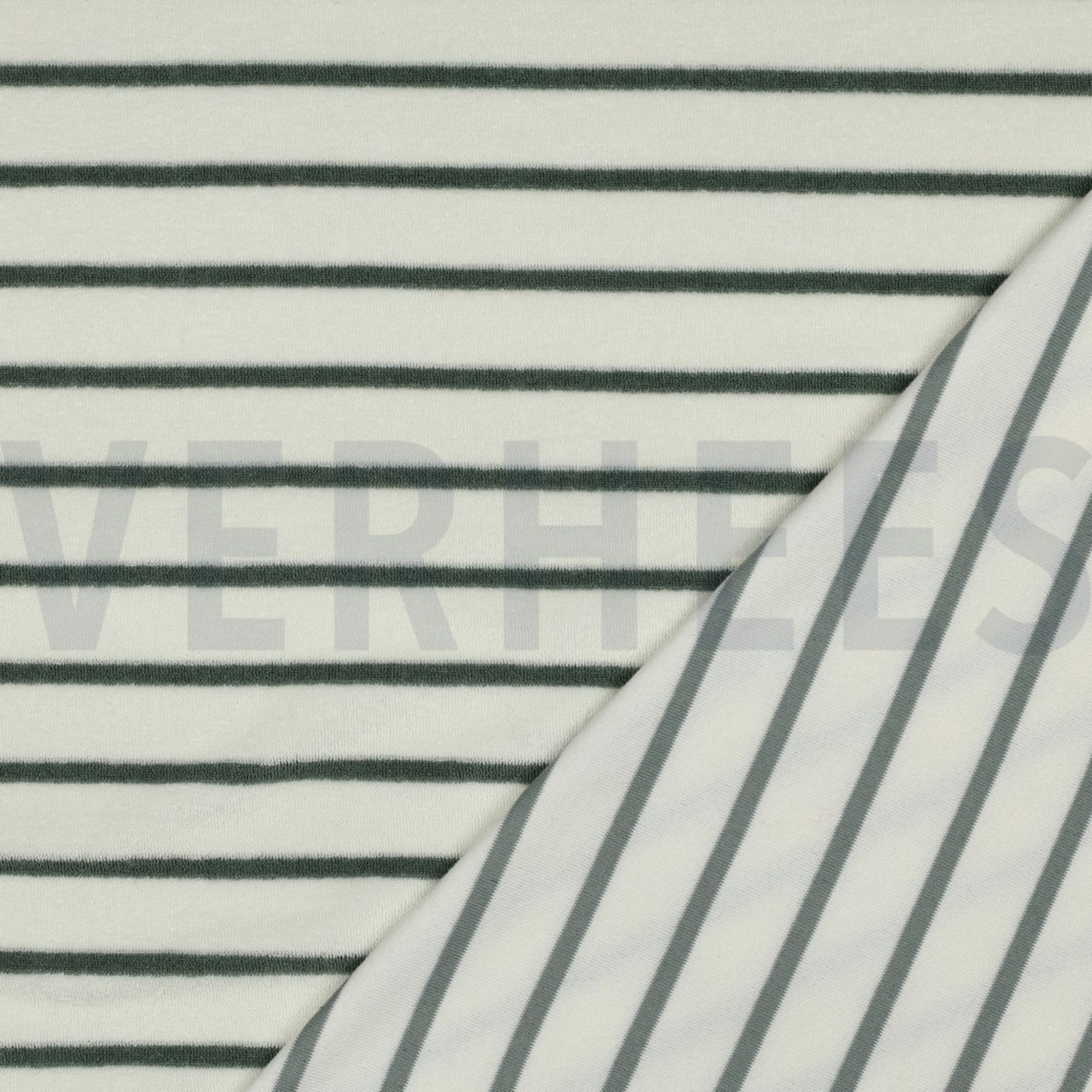 BAUMWOLLE FROTTEE GARNGEFÄRBT STREIFEN ECRU/SALBEI (high resolution) #4