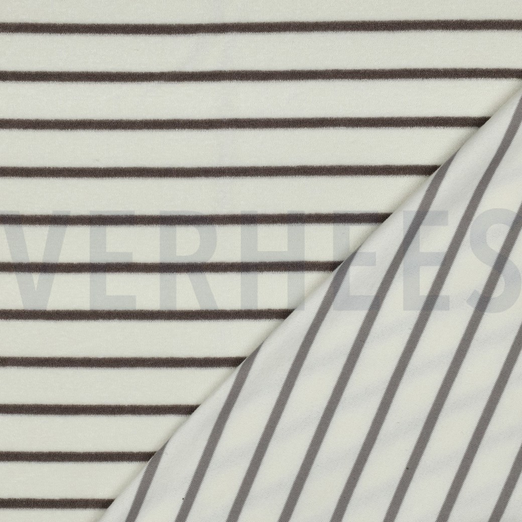 BAUMWOLLE FROTTEE GARNGEFÄRBT STREIFEN ECRU/TAUPE #7