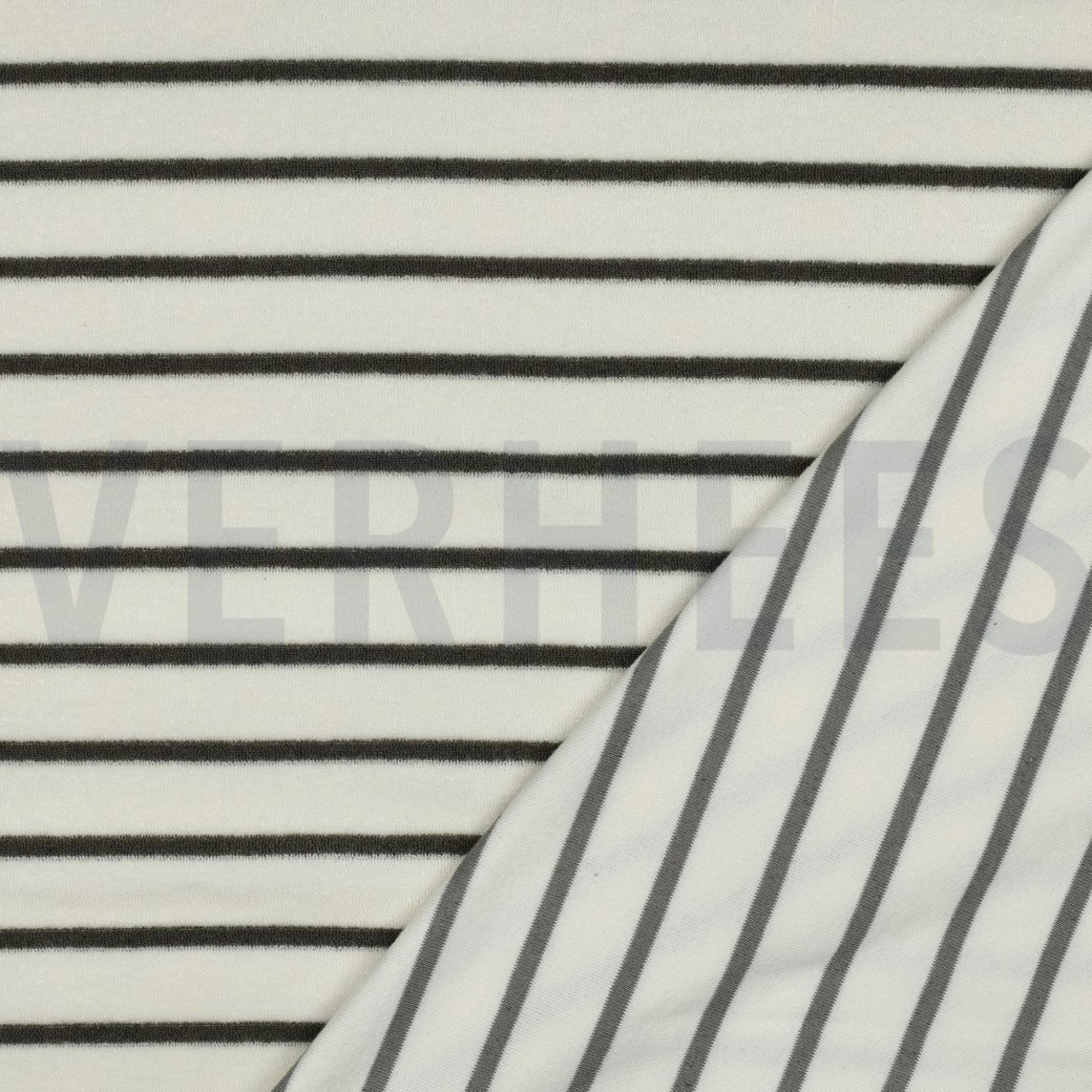 BAUMWOLLE FROTTEE GARNGEFÄRBT STREIFEN ECRU/ARMYGRÜN (high resolution) #4