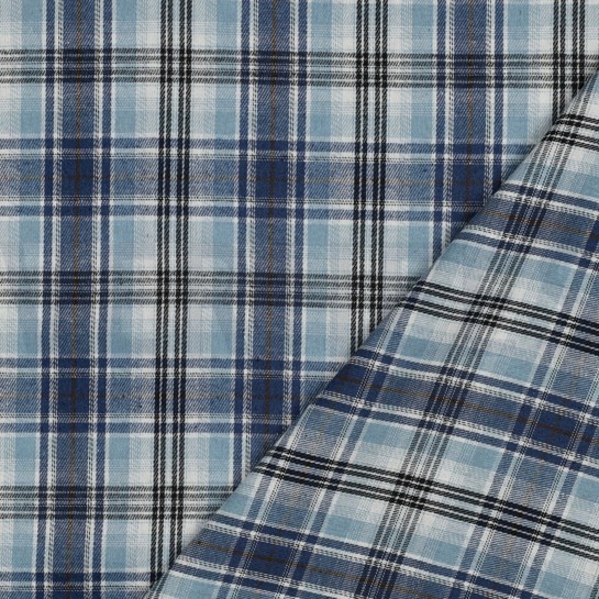 GEBÜRSTETER MANTELSTOFF GARNGEFÄRBT KAROS BLAU #7