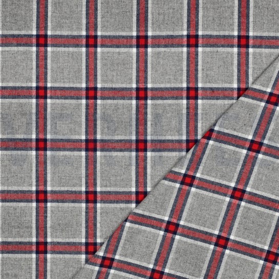 BAUMWOLLE GARNGEFÄRBT ANGERAUT KAROS GRAU #7