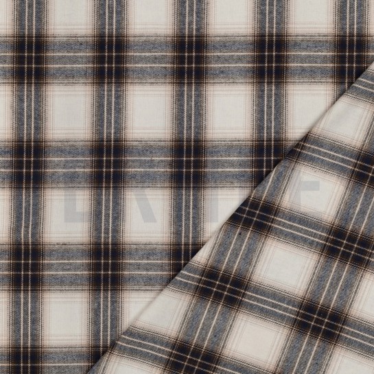 BAUMWOLLE GARNGEFÄRBT ANGERAUT KAROS BEIGE #7