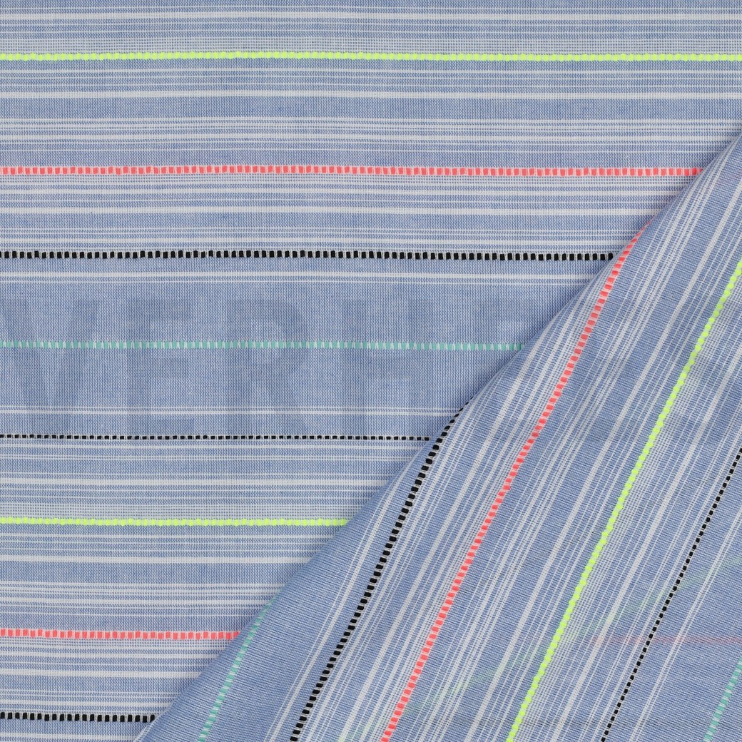 KATOEN GARENGEVERFD STREPEN NEON BLAUW #7