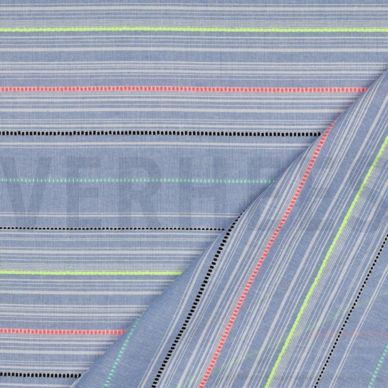 BAUMWOLLE GARNGEFÄRBT STREIFEN NEON BLAU #7