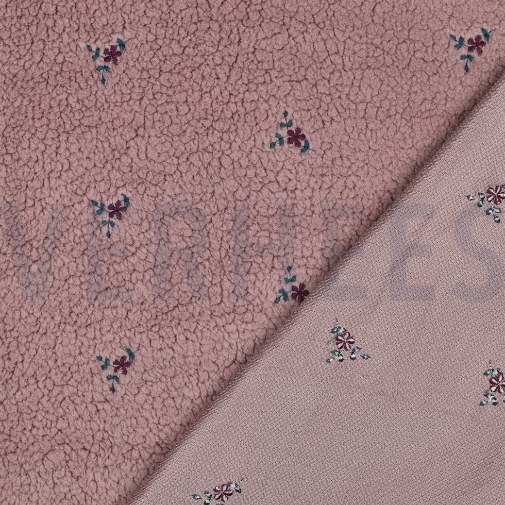 TEDDYSTOFF STICKEREI BLUMEN MAUVE #7