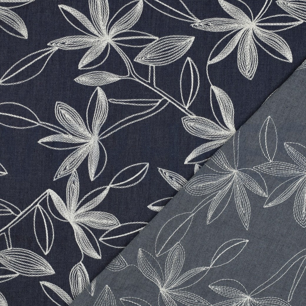 DENIM BRODERIE FLEURS BLANC #7