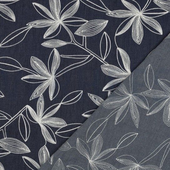 DENIM EMBROIDERY BLOEMEN WIT #7