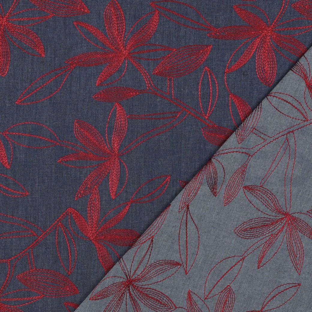 DENIM BRODERIE FLEURS BORDEAUX #7