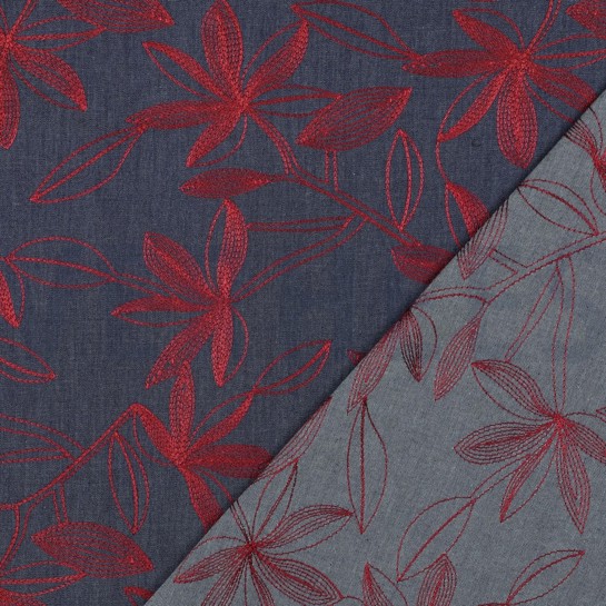 DENIM BRODERIE FLEURS BORDEAUX #7