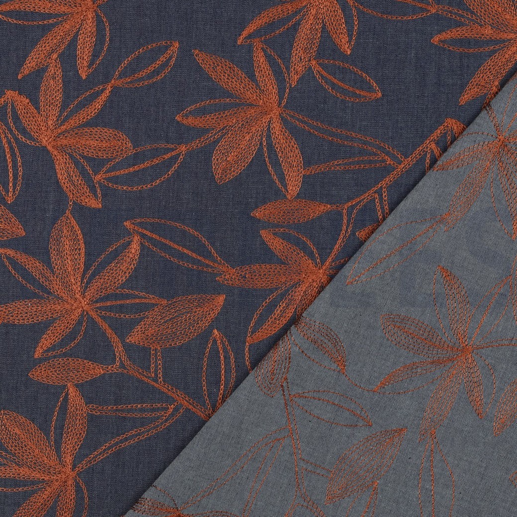 DENIM STICKEREI BLUMEN KAMEL #7