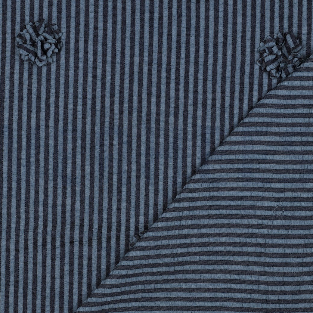 VISCOSE YARN DYED STRIPES FLOWERS NAVY #7