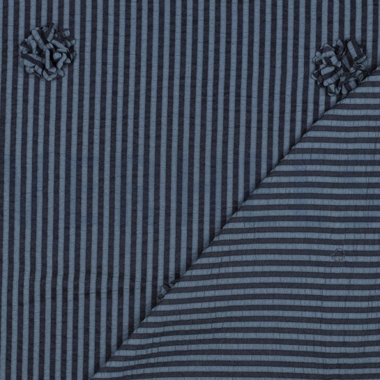 VISCOSE YARN DYED STRIPES FLOWERS NAVY #7