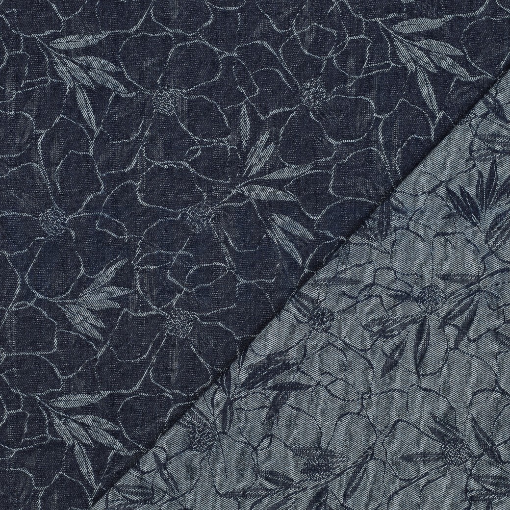 DENIM JACQUARD BLUMEN JEANSBLAU #7
