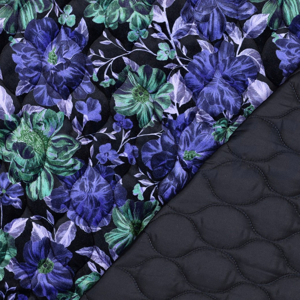 GEWATTEERD FLUWEEL DIGITAAL BLOEMEN MARINEBLAUW #7