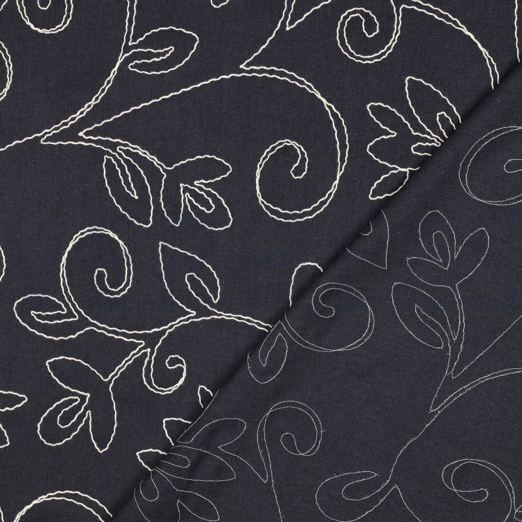 LINNEN VISCOSE EMBROIDERY BLOEMEN MARINEBLAUW #7