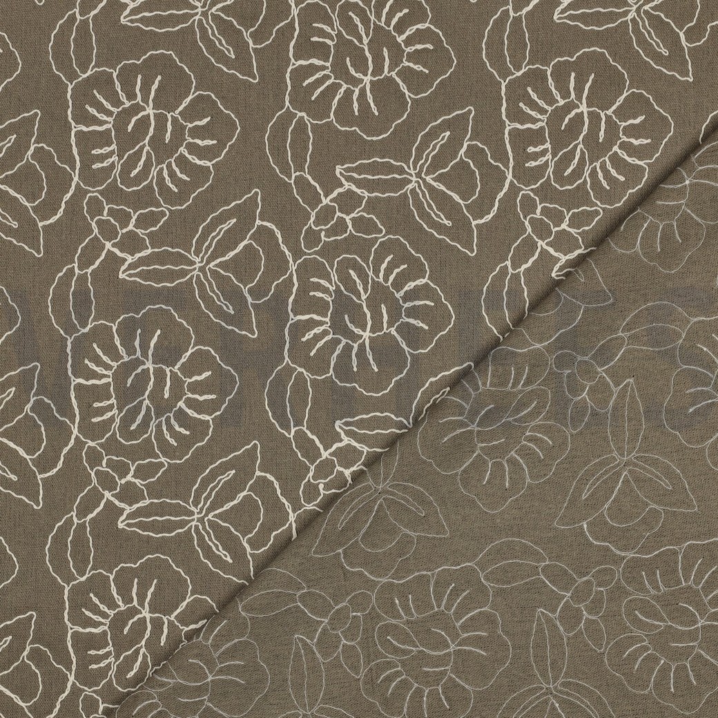 LINNEN VISCOSE EMBROIDERY BLOEMEN ZAND #7