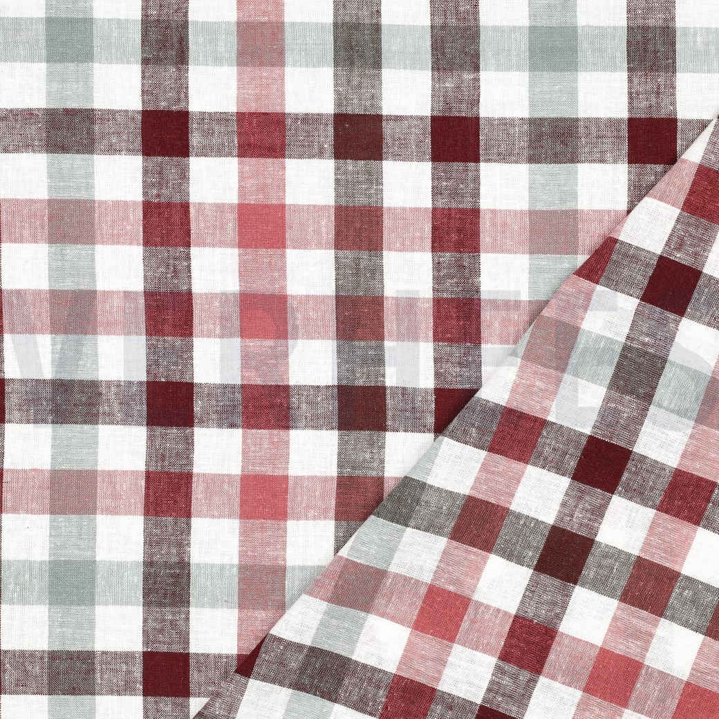 LINEN VISCOSE YARN DYED CHECKS BURGUNDY #7