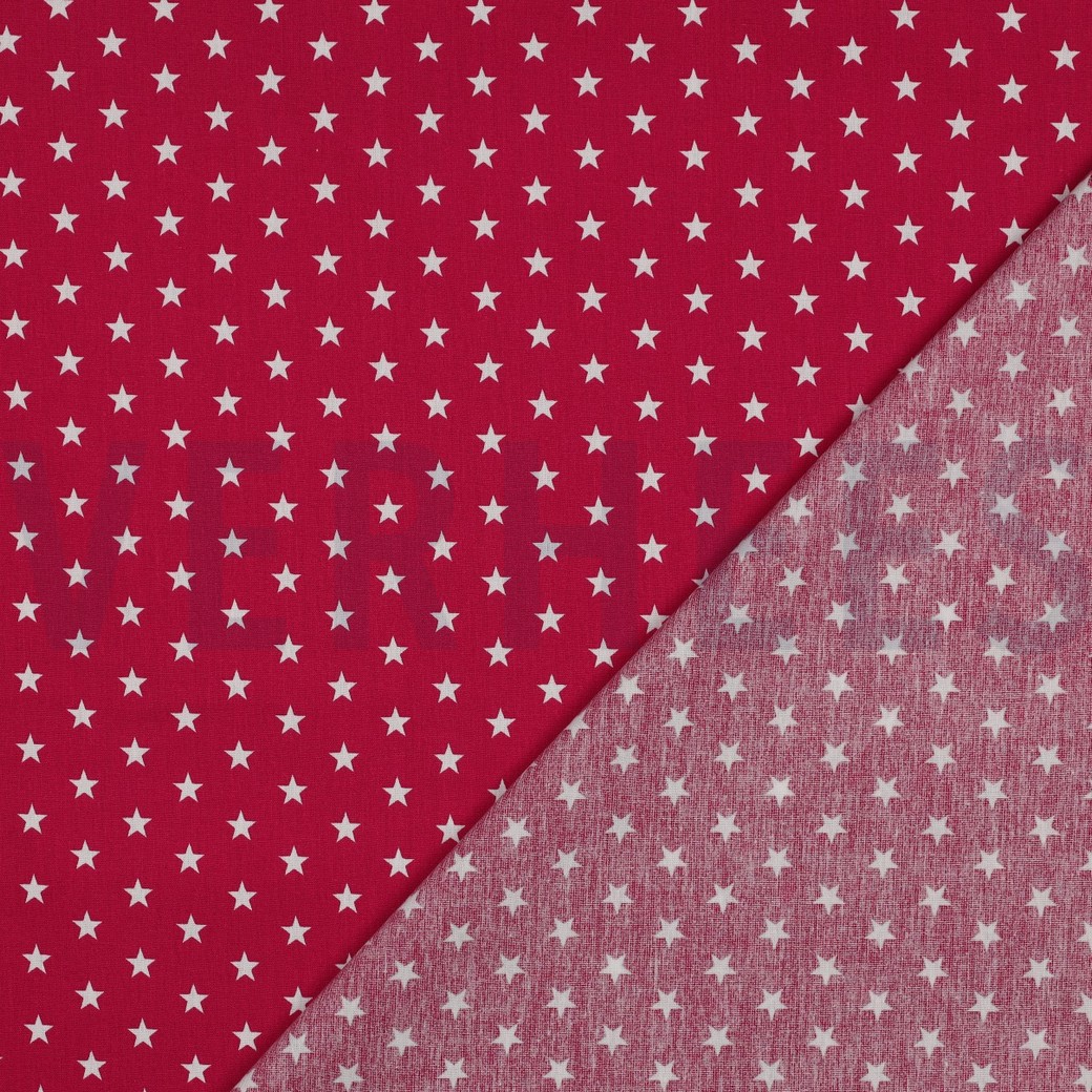 KATOENEN POPLIN KLEINE STERREN KERSENROOD #7