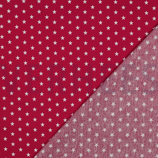 KATOENEN POPLIN KLEINE STERREN KERSENROOD #7
