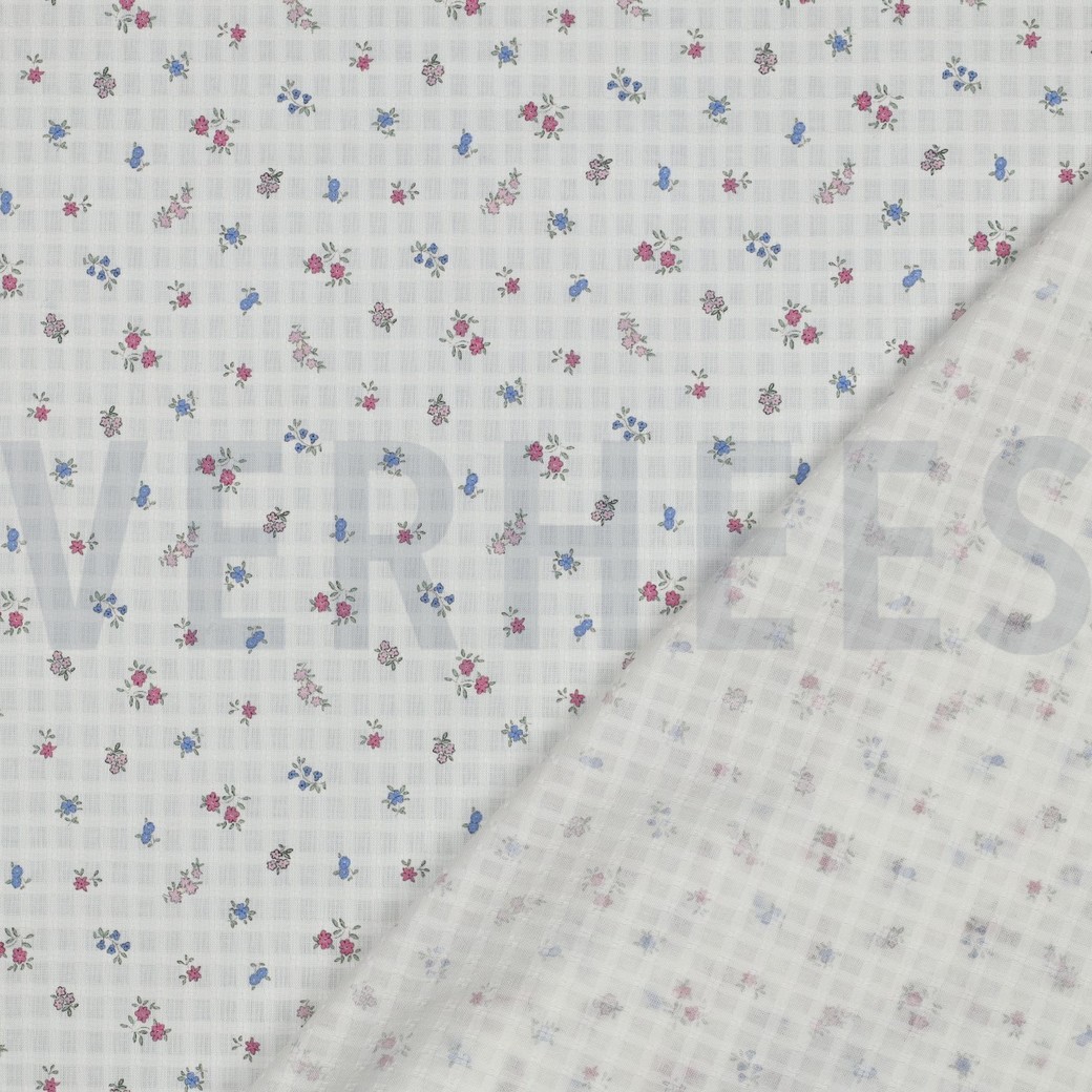 COTON DOBBY CARREAUX DIGITAL FLEURS BLANC #7
