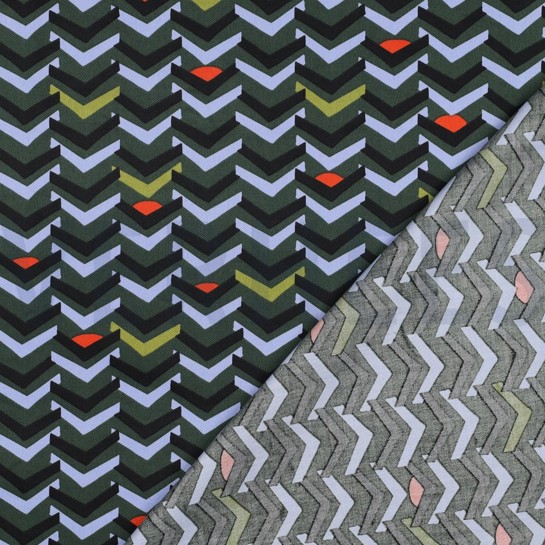 KATOEN SATIJN GEOMETRISCH DONKERGROEN #7