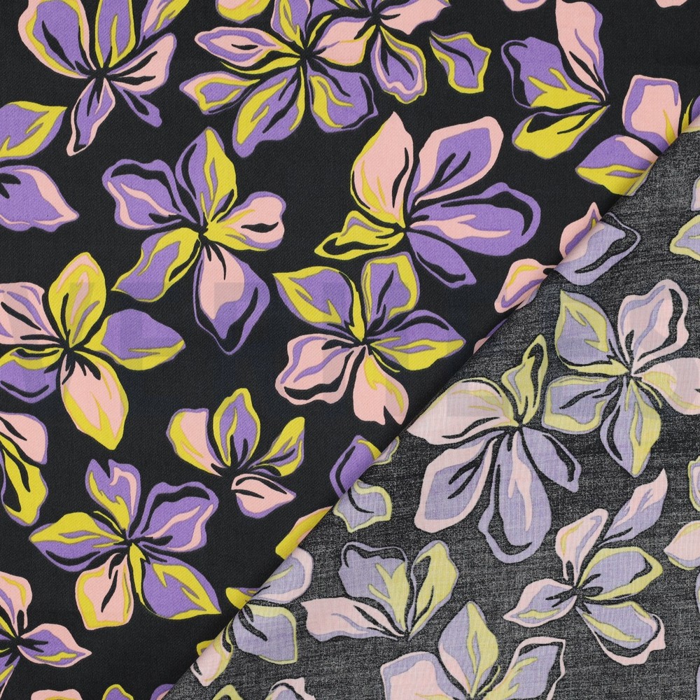 KATOEN SATIJN BLOEMEN ZWART #7