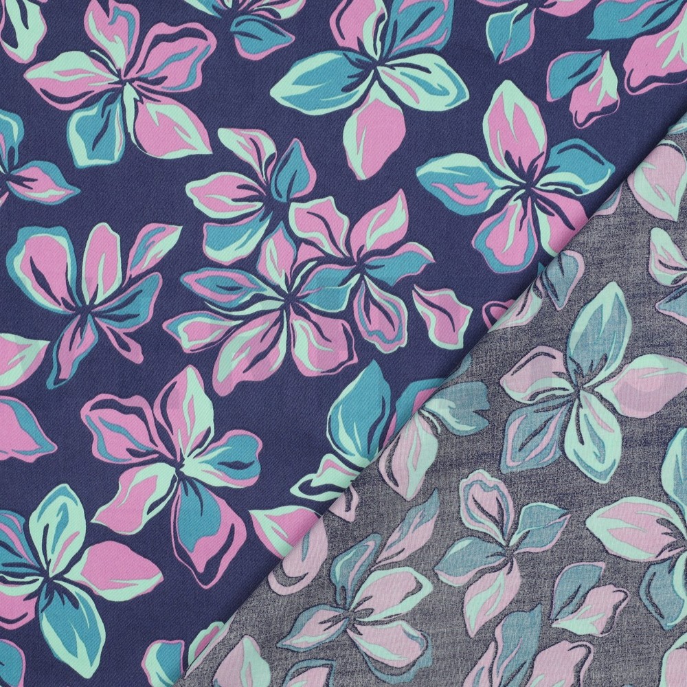 BAUMWOLLE SATIN BLUMEN MARINEBLAU #7