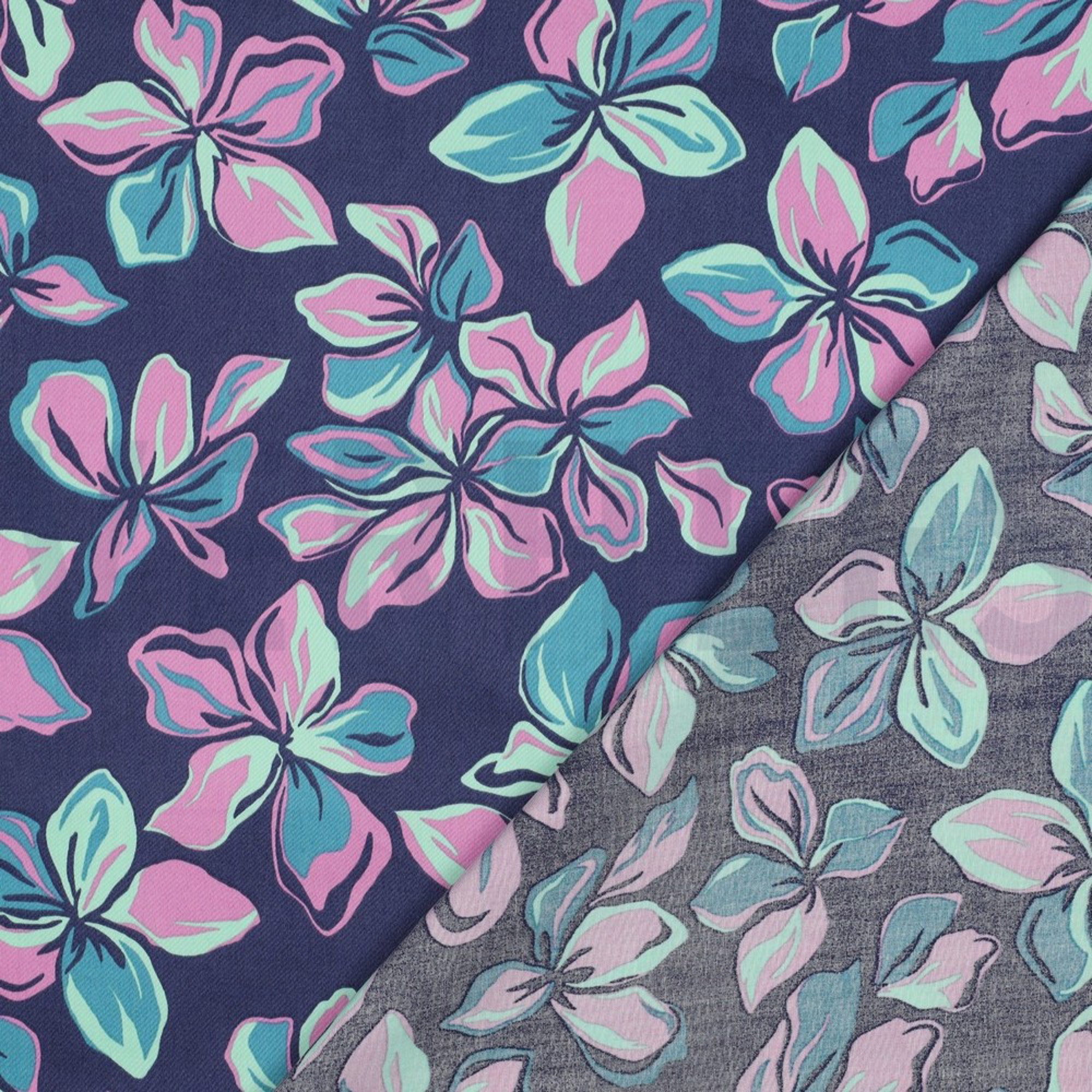 KATOEN SATIJN BLOEMEN MARINEBLAUW (high resolution) #4