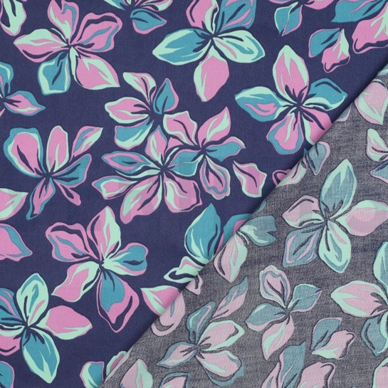 KATOEN SATIJN BLOEMEN MARINEBLAUW #7