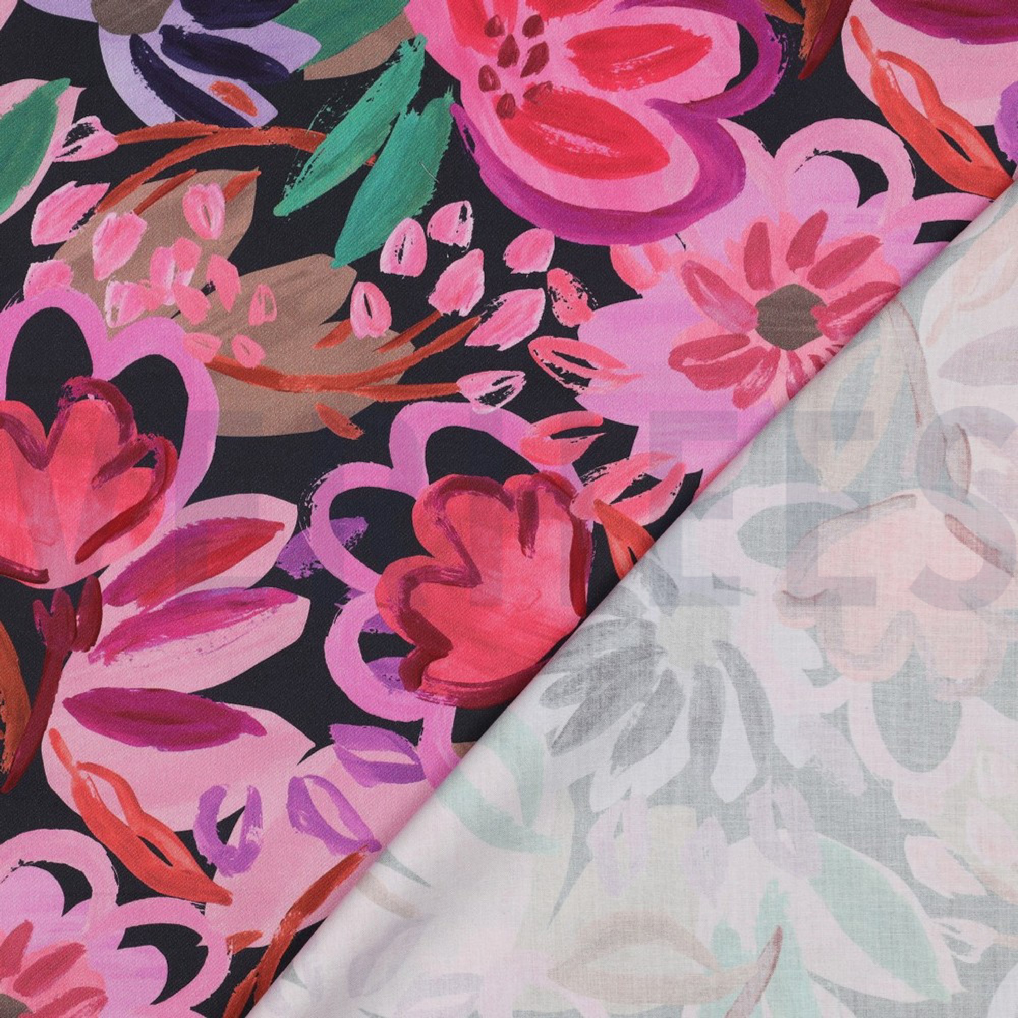 KATOEN SATIJN DIGITAAL BLOEMEN MARINEBLAUW (high resolution) #4