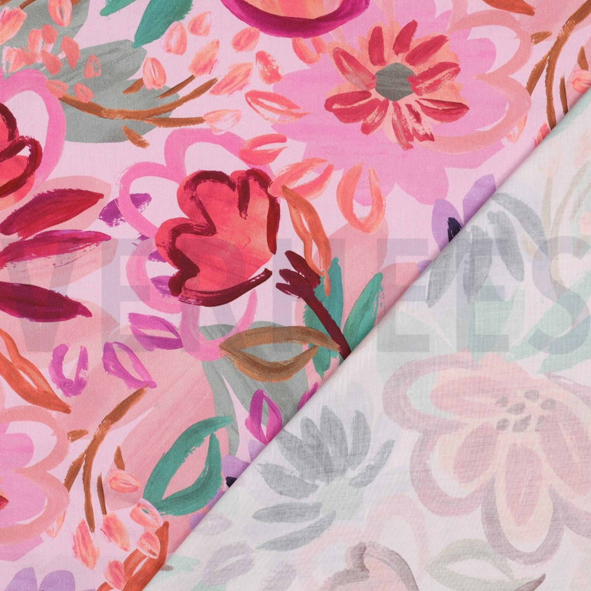 KATOEN SATIJN DIGITAAL BLOEMEN LICHTROZE (high resolution) #4