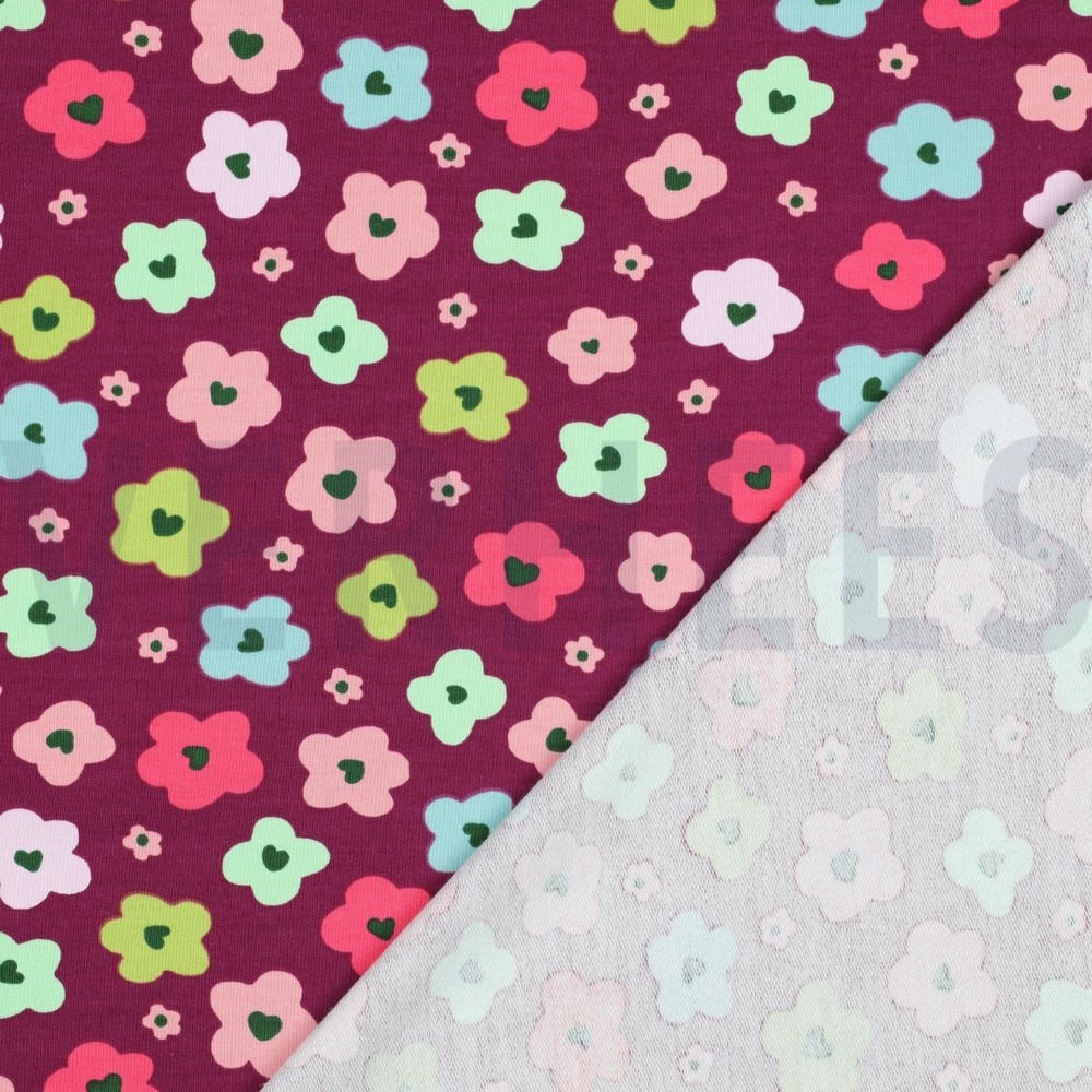 FRENCH TERRY ABSTRACTE BLOEMEN BORDEAUXROOD #7