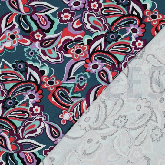 FRENCH TERRY BLOEMEN PETROL #7