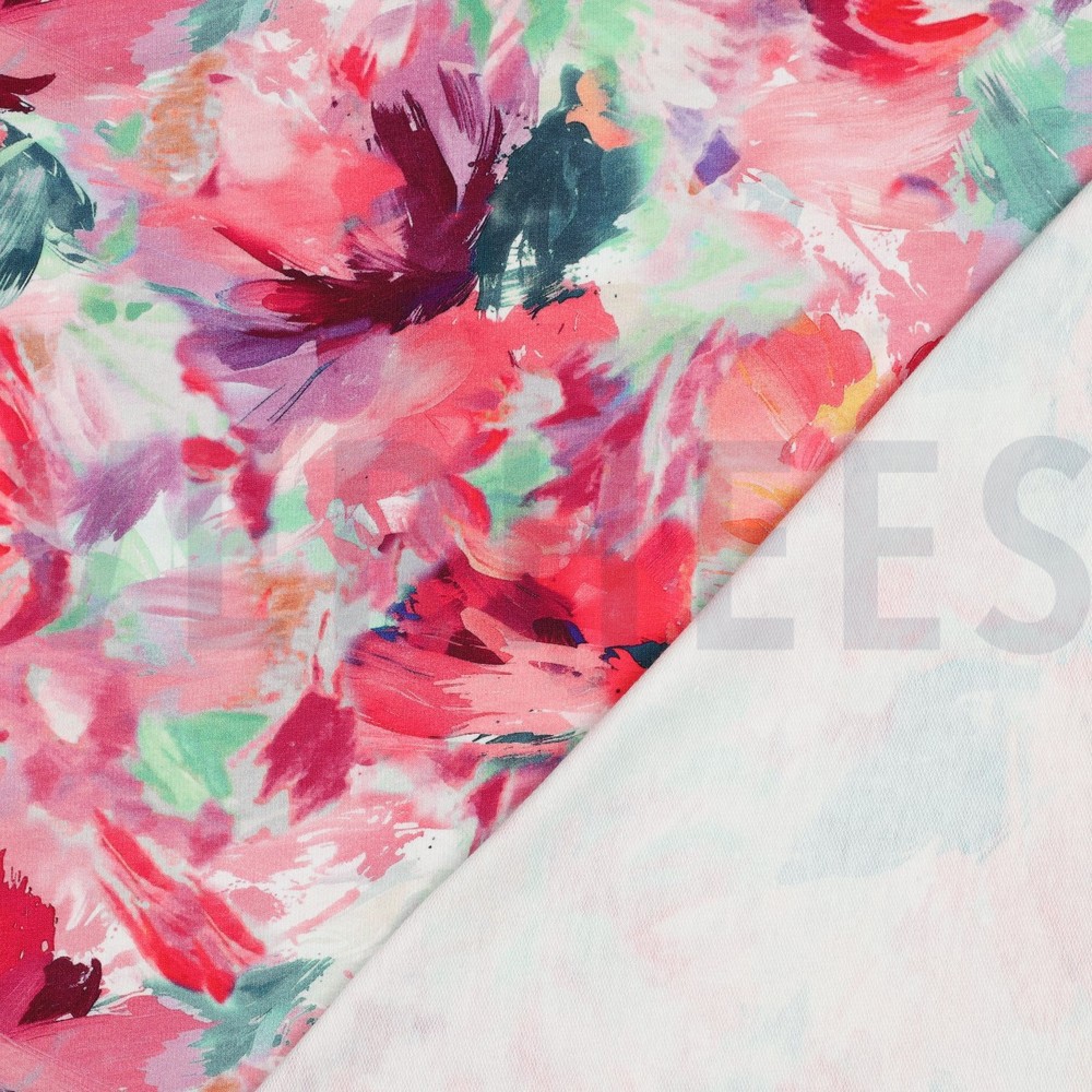 FRENCH TERRY DIGITAL FLEURS FUCHSIA #7