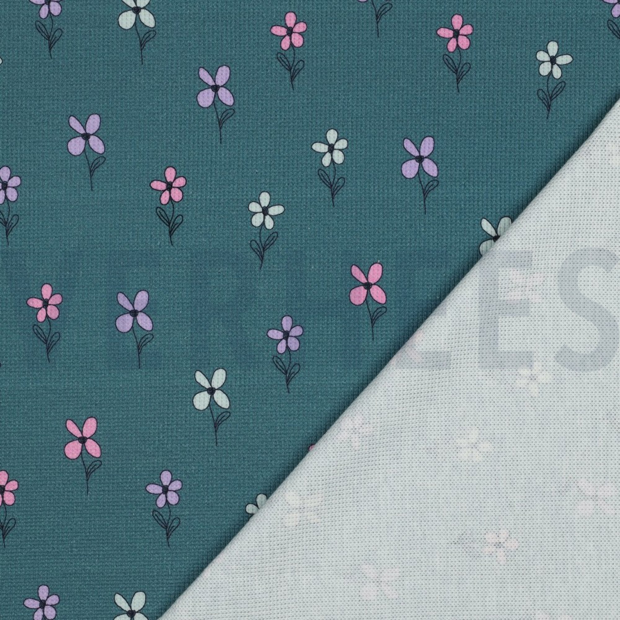 JERSEY GAUFRÉ FLEURS PÉTROLE (high resolution) #4