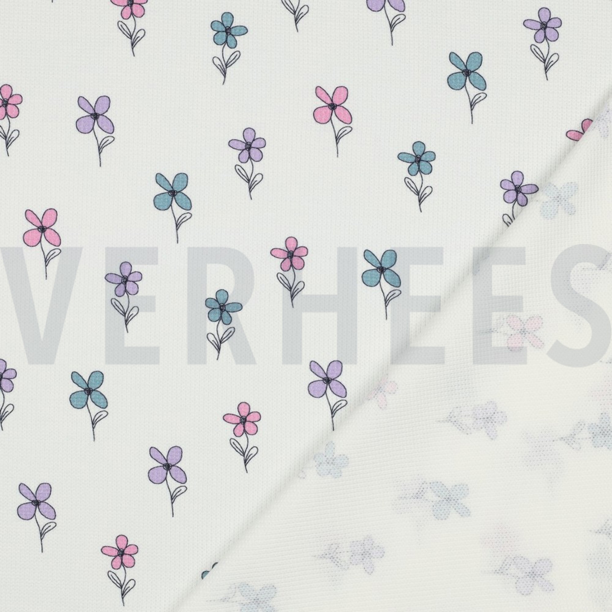 JERSEY GAUFRÉ FLEURS PÉTROLE (high resolution) #4